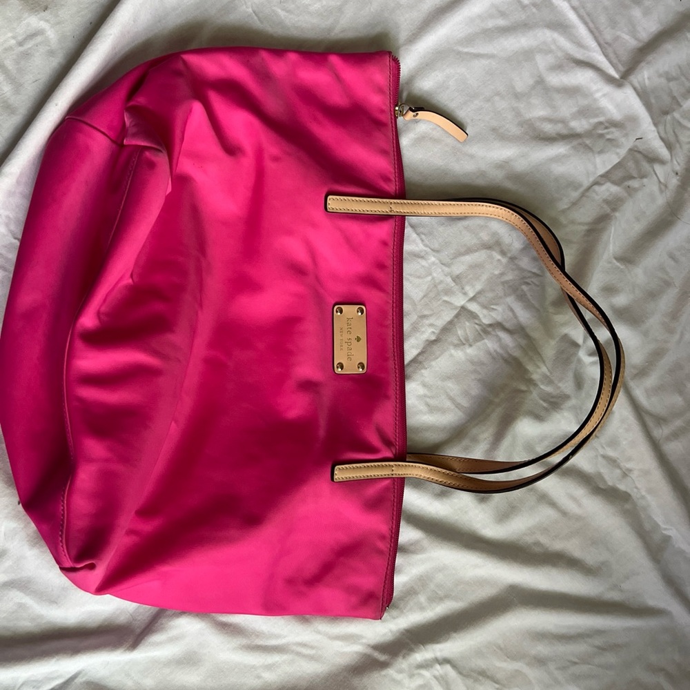 kate spade Hot Pink Tote with Tan Handles